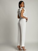 Pleated jumpsuit with ruffles, white AZR1102